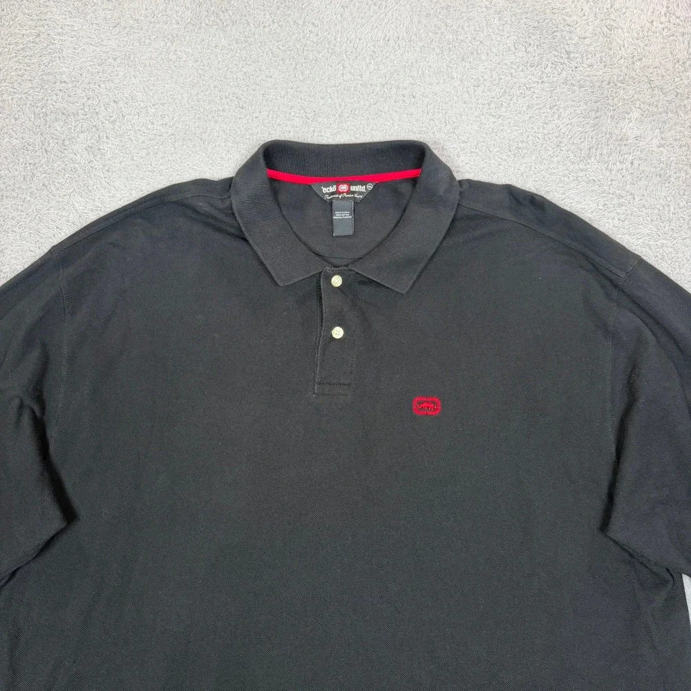Vintage Y2K Ecko Unltd Mens XXL Black Short Sleeve Polo Shirt Red Rhino Logo 90s